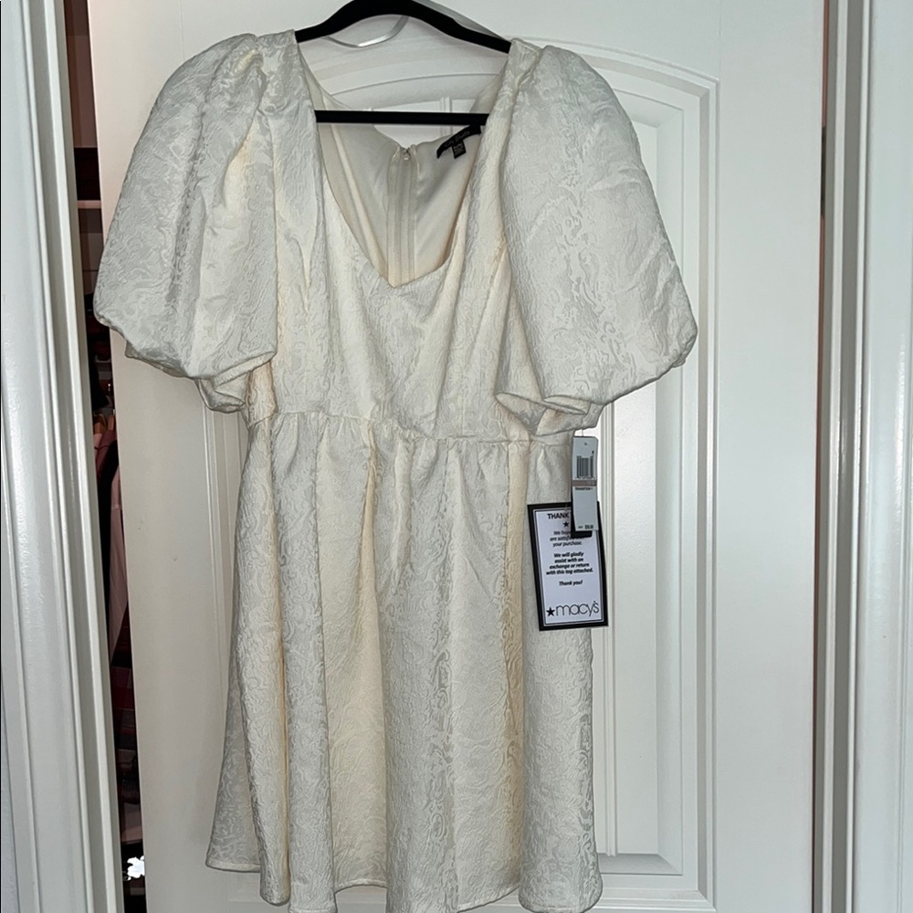 Elegant White Puff Sleeve Dress